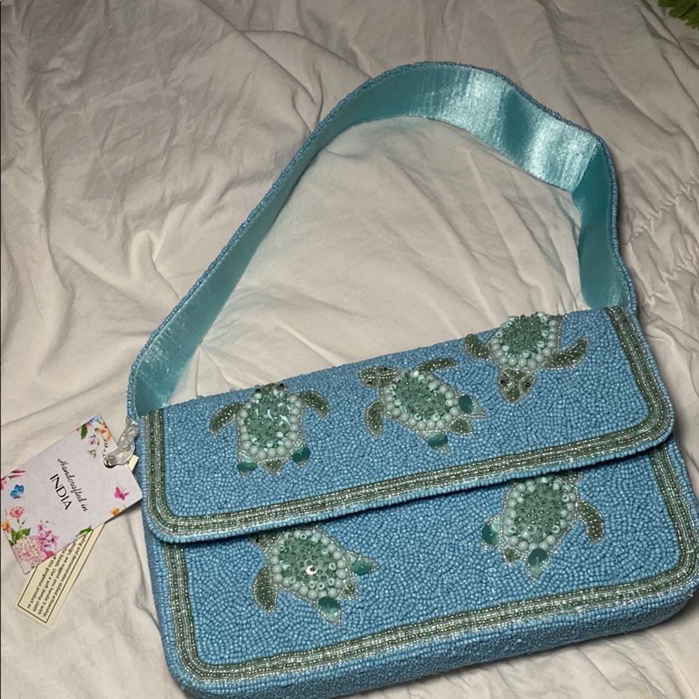 Sea Turtle Blue Beaded Bag